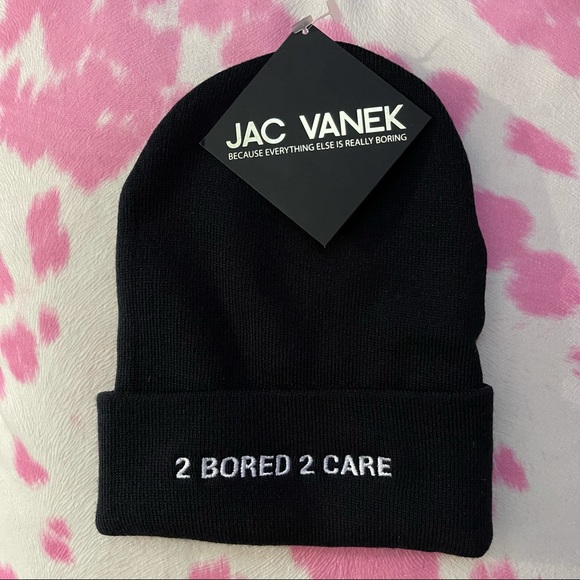 ON HOLD “2 Bored 2 Care” Jac Vanek Black Beanie NWT Emo 🖤 - Picture 1 of 4